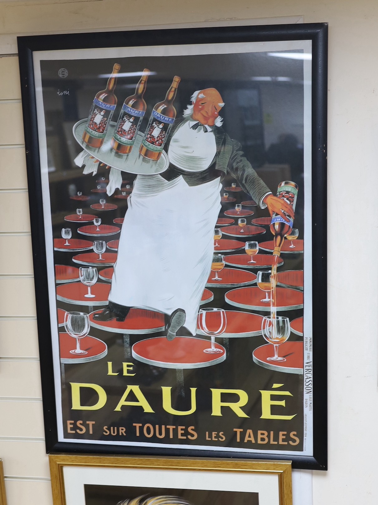 Two framed colour-printed French advertising posters - Le Dauré and Cognac Monnet. Largest 60x89cm